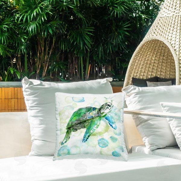 Stupell Industries Carol Robinson | Green Turtle On Bubbles Printed Throw Pillow