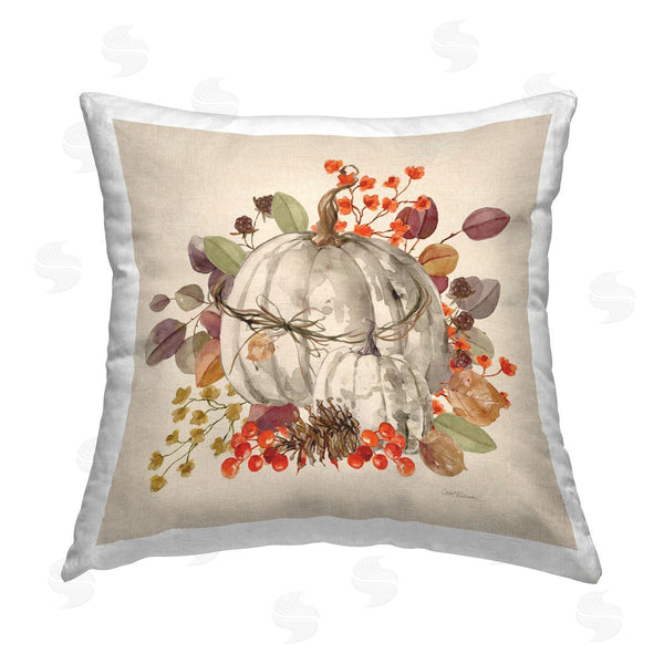 stupell industries Carol Robinson | Harvest Sprigs & Pumpkin Printed Throw Pillow