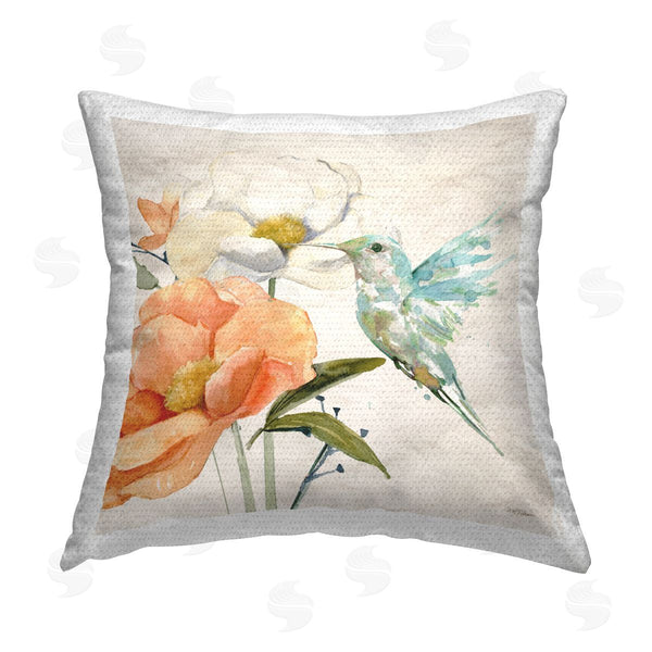 Stupell Industries Carol Robinson | Hummingbird & Peach Flower Printed Throw Pillow