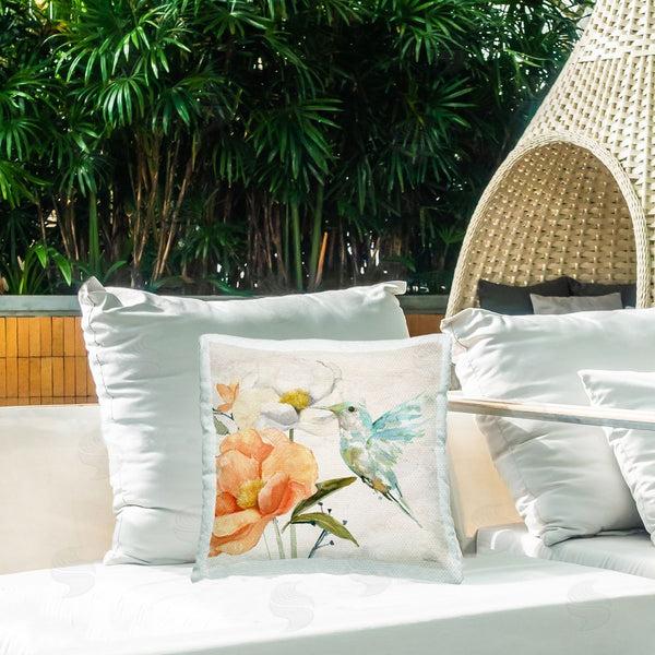 Stupell Industries Carol Robinson | Hummingbird & Peach Flower Printed Throw Pillow