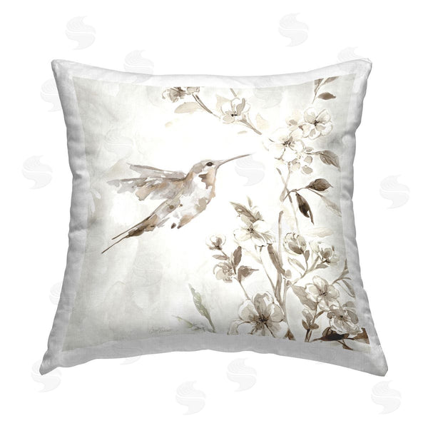 stupell industries Carol Robinson | Hummingbird with Flowers Printed Throw Pillow
