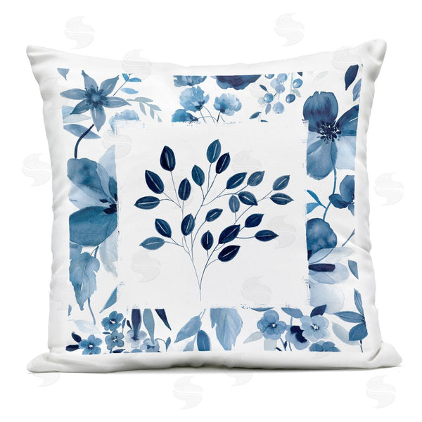 Stupell Industries Carol Robinson | Indigo Leaves On White Printed Throw Pillow