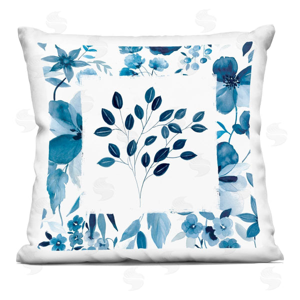 stupell industries Carol Robinson | Indigo Leaves on White Printed Throw Pillow