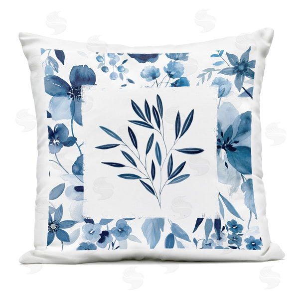 Stupell Industries Carol Robinson | Indigo Leaves With Border Printed Throw Pillow