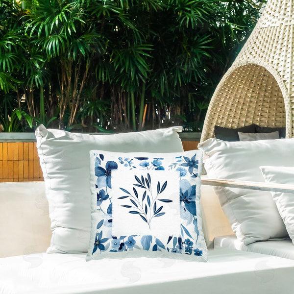 Stupell Industries Carol Robinson | Indigo Leaves With Border Printed Throw Pillow