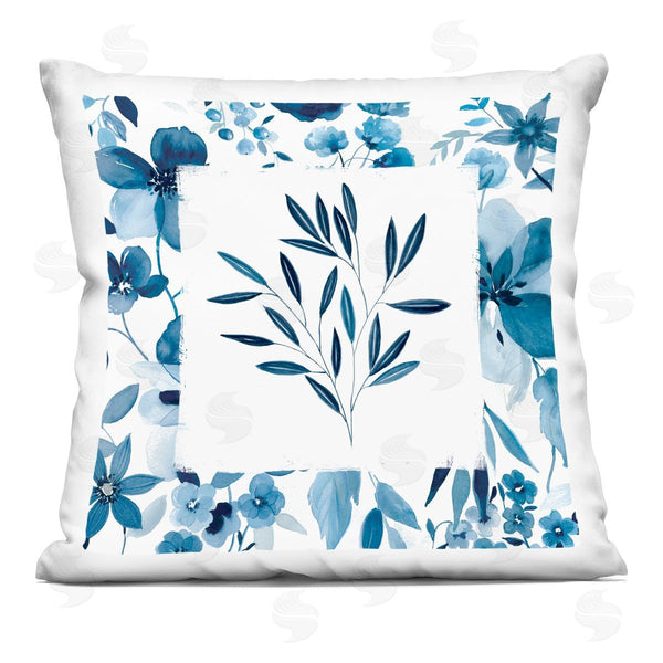 stupell industries Carol Robinson | Indigo Leaves with Border Printed Throw Pillow