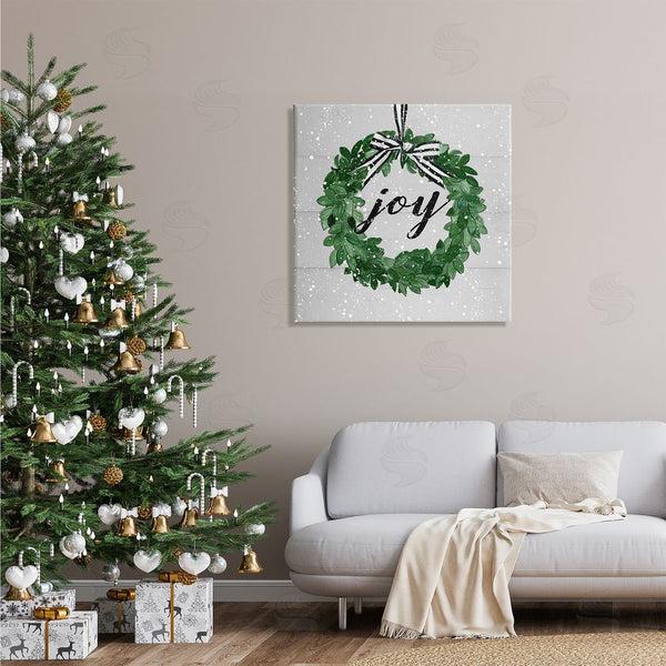 Stupell Industries Carol Robinson | Joy Sentiment Green Winter Leaf Wreath Snow Pattern Wall Art