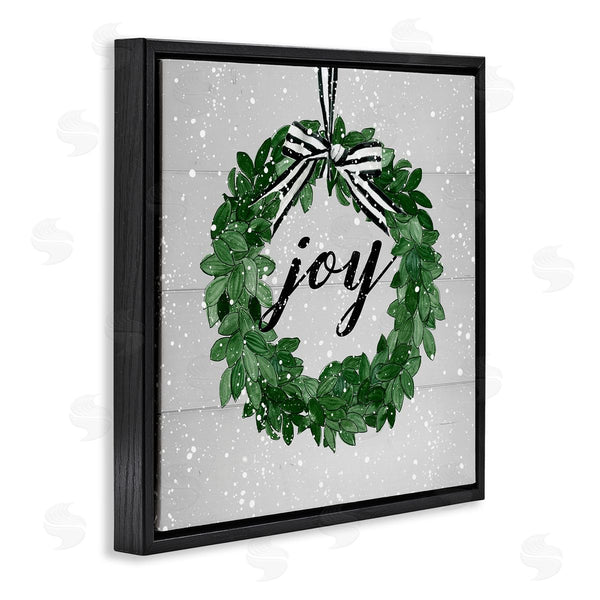 Stupell Industries Carol Robinson | Joy Sentiment Green Winter Leaf Wreath Snow Pattern Wall Art
