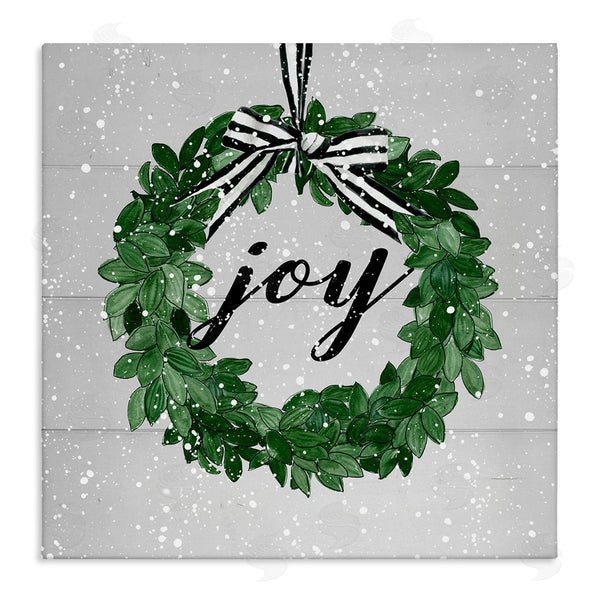 stupell industries Carol Robinson | Joy Sentiment Green Winter Leaf Wreath Snow Pattern Wall Art