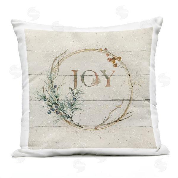 Stupell Industries Carol Robinson | Joy Typography Seasonal Botanical Sprig Wreath Printed Throw Pillow