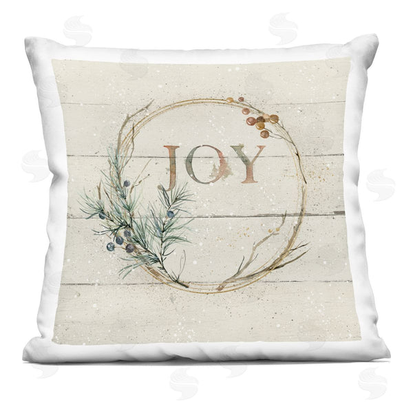 stupell industries Carol Robinson | Joy Typography Seasonal Botanical Sprig Wreath Printed Throw Pillow