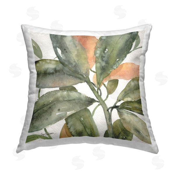 stupell industries Carol Robinson | Leaves with Orange Detail Printed Throw Pillow