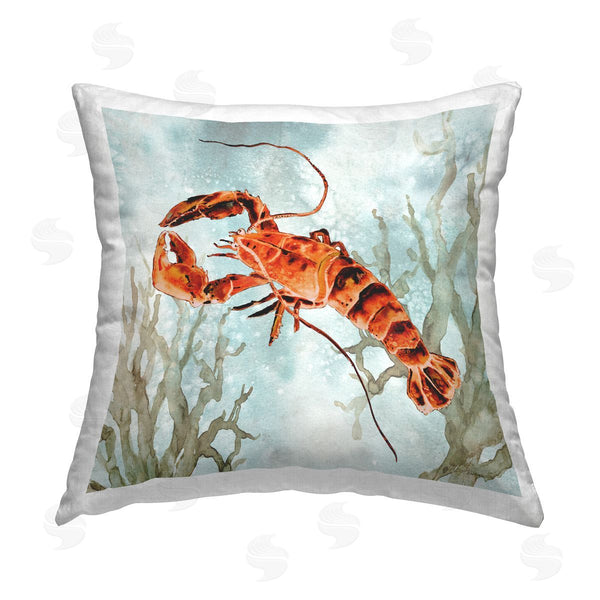 stupell industries Carol Robinson | Lobster Swimming Underwater Printed Throw Pillow