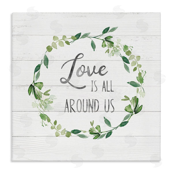 stupell industries Carol Robinson | Love All Around Us Plank Patterned Typography Wall Art