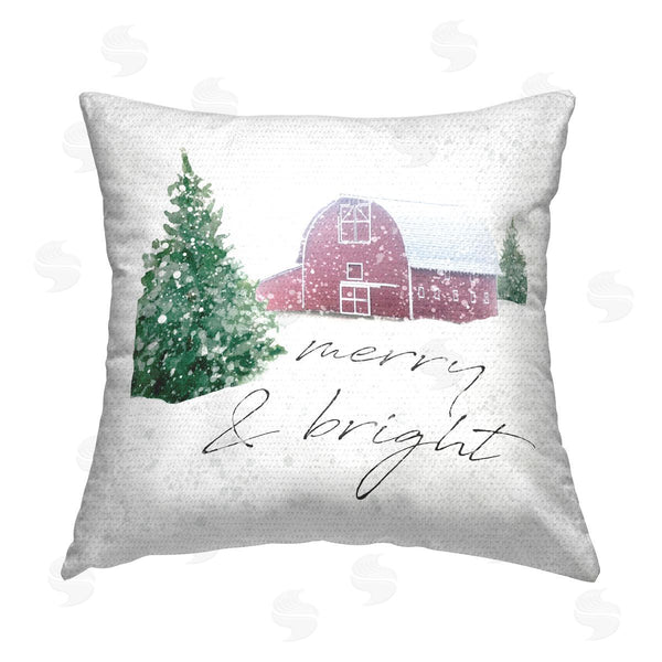 Stupell Industries Carol Robinson | Merry & Bright Red Barn Printed Throw Pillow