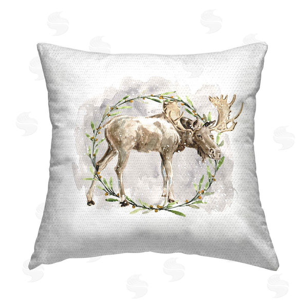 Stupell Industries Carol Robinson | Moose In Watercolor Wreath Printed Throw Pillow