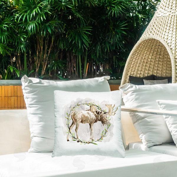 Stupell Industries Carol Robinson | Moose In Watercolor Wreath Printed Throw Pillow