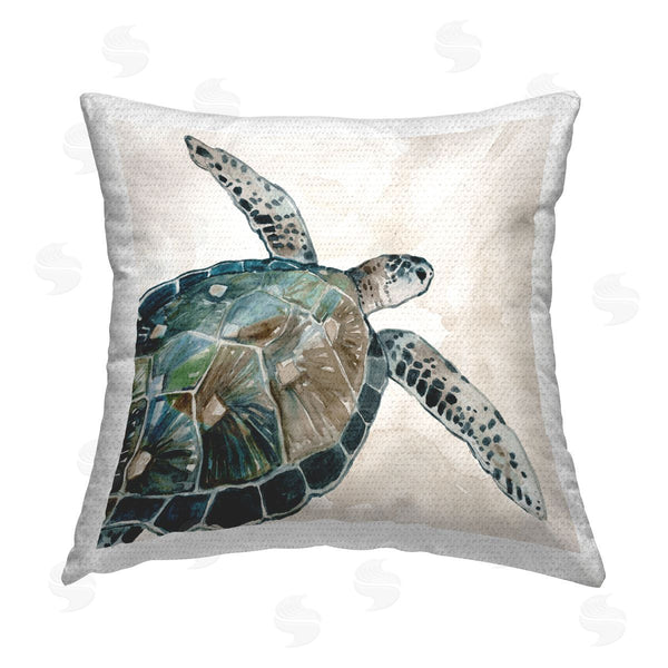 Stupell Industries Carol Robinson | Neutral Turtle Swimming Printed Throw Pillow