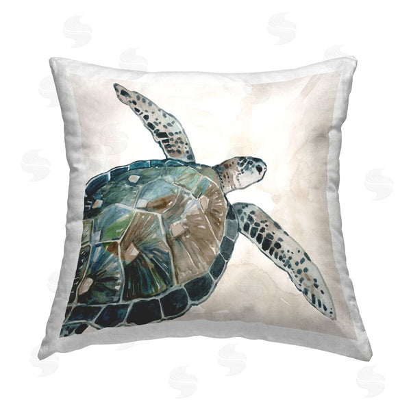 stupell industries Carol Robinson | Neutral Turtle Swimming Printed Throw Pillow
