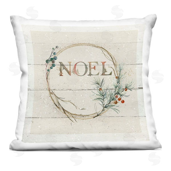 stupell industries Carol Robinson | Noel Typography Holiday Rustic Plank Pattern Printed Throw Pillow