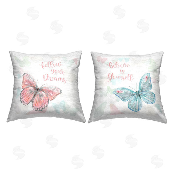 Stupell Industries Carol Robinson | Pastel Uplifting Phrases Butterflies Printed Throw Pillow Set