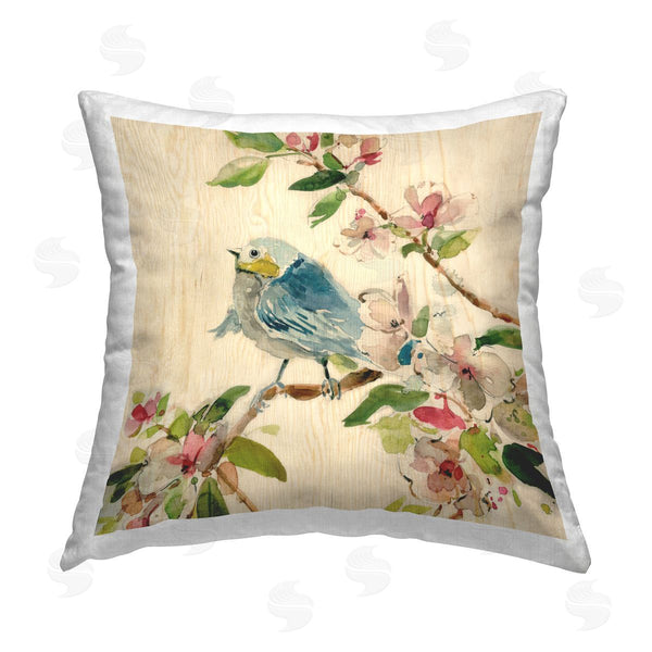 stupell industries Carol Robinson | Perched Bird in Springtime Printed Throw Pillow