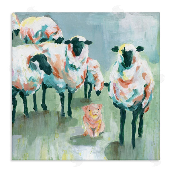 stupell industries Carol Robinson | Piglet in Flock of Sheep Adorable Farm Animal Wall Art