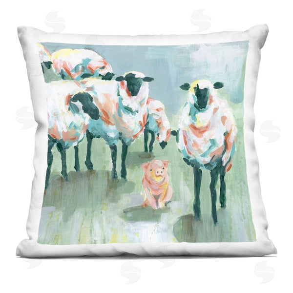 stupell industries Carol Robinson | Piglet in Flock of Sheep Printed Throw Pillow