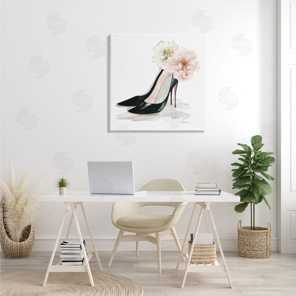 Stupell Industries Carol Robinson | Pink Floral Black Heels Chic Fashion Shoes Wall Art