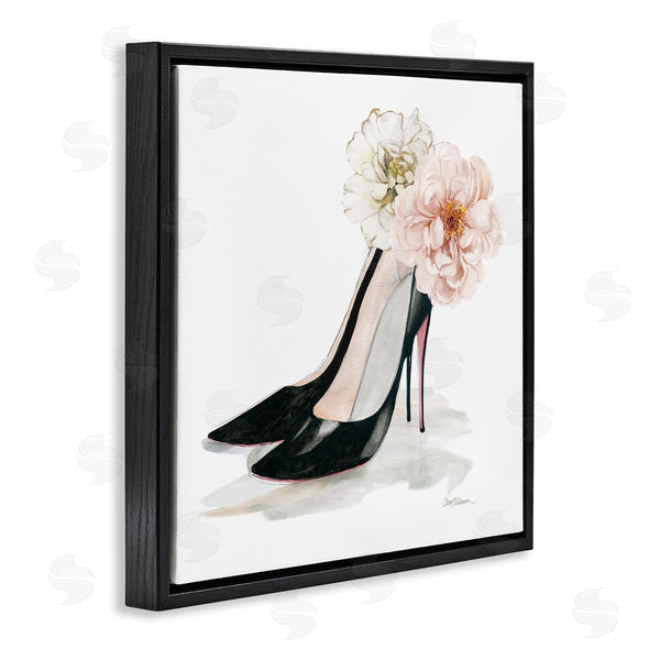 Stupell Industries Carol Robinson | Pink Floral Black Heels Chic Fashion Shoes Wall Art