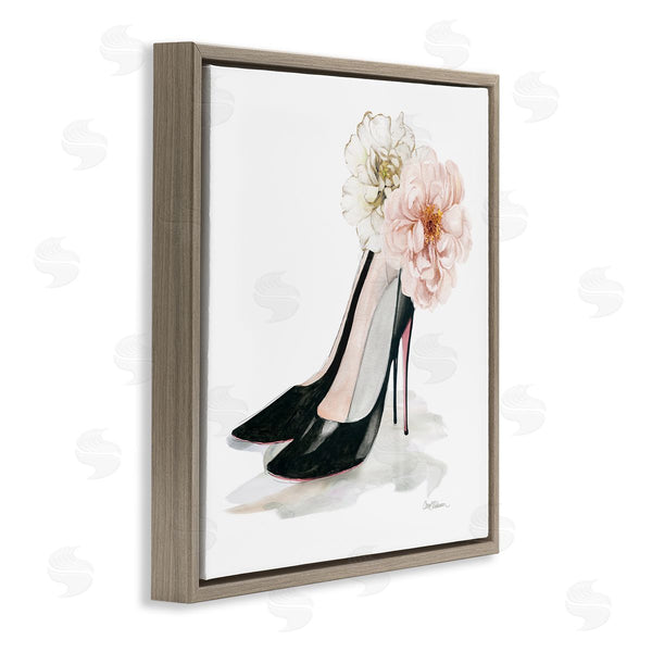 Stupell Industries Carol Robinson | Pink Floral Black Heels Chic Fashion Shoes Wall Art
