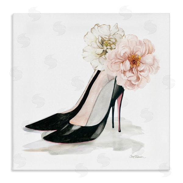 stupell industries Carol Robinson | Pink Floral Black Heels Chic Fashion Shoes Wall Art