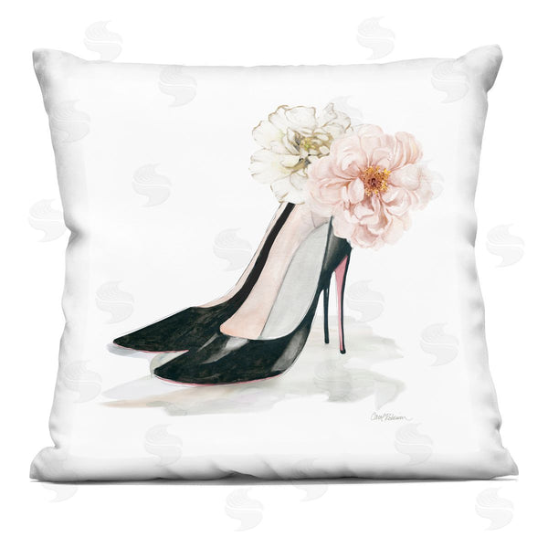 stupell industries Carol Robinson | Pink Floral Black Heels Printed Throw Pillow