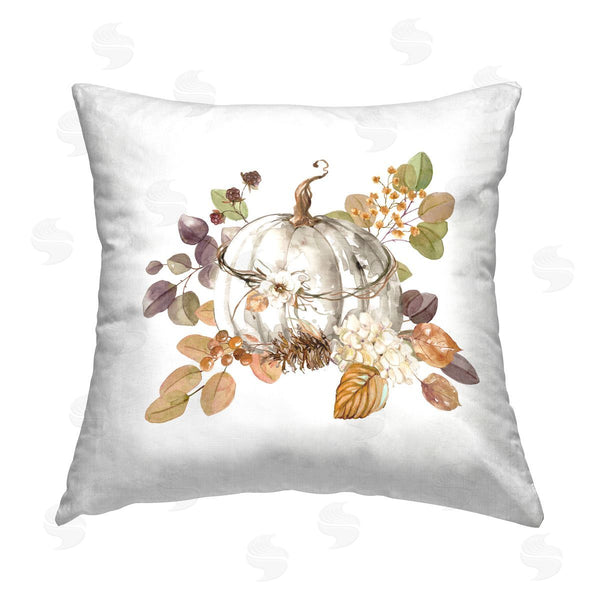 stupell industries Carol Robinson | Pumpkin & Florals on White Printed Throw Pillow