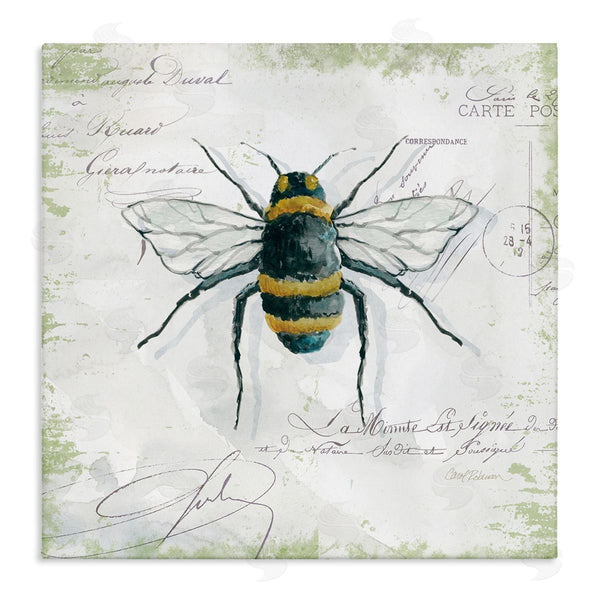 stupell industries Carol Robinson | Quaint Honey Bee Insect over Vintage Postal Card Wall Art