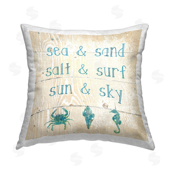 Stupell Industries Carol Robinson | Sand Surf Sky Phrase Printed Throw Pillow