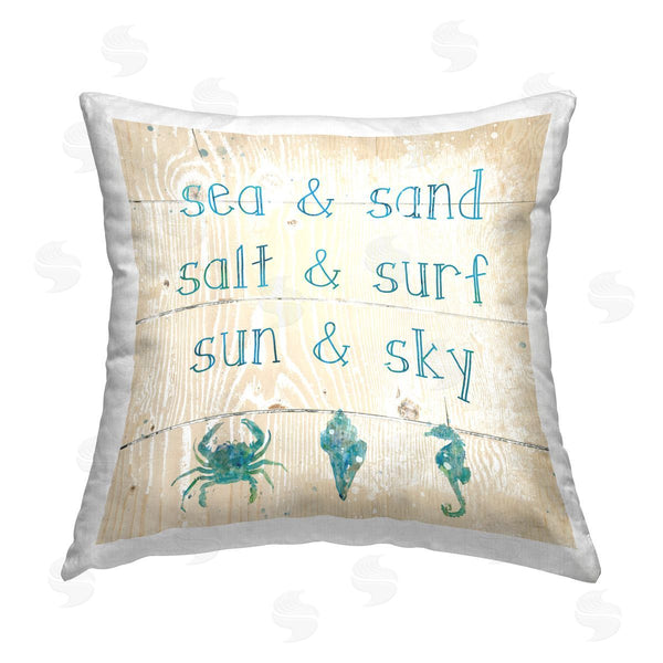 stupell industries Carol Robinson | Sand Surf Sky Phrase Printed Throw Pillow