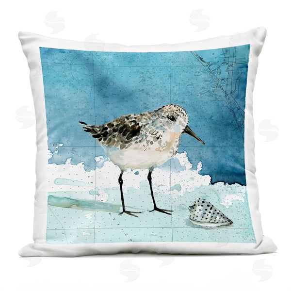 Stupell Industries Carol Robinson | Sandpiper Bird Over Map Printed Throw Pillow