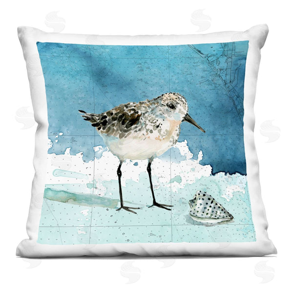 stupell industries Carol Robinson | Sandpiper Bird over Map Printed Throw Pillow