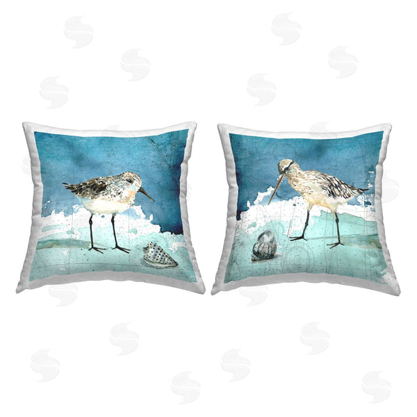 stupell industries Carol Robinson | Sandpiper Birds Nautical Beach Map Pattern Printed Throw Pillow Set