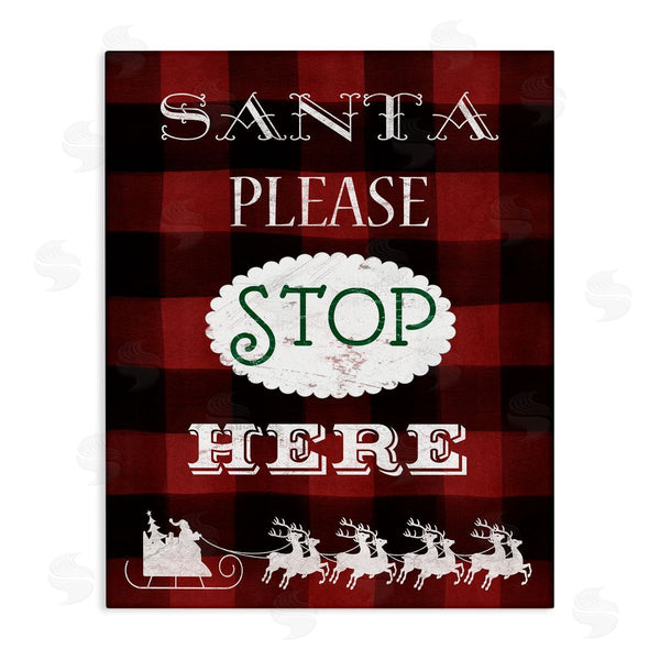 stupell industries Carol Robinson | Santa Stop Here Plaid Wall Art