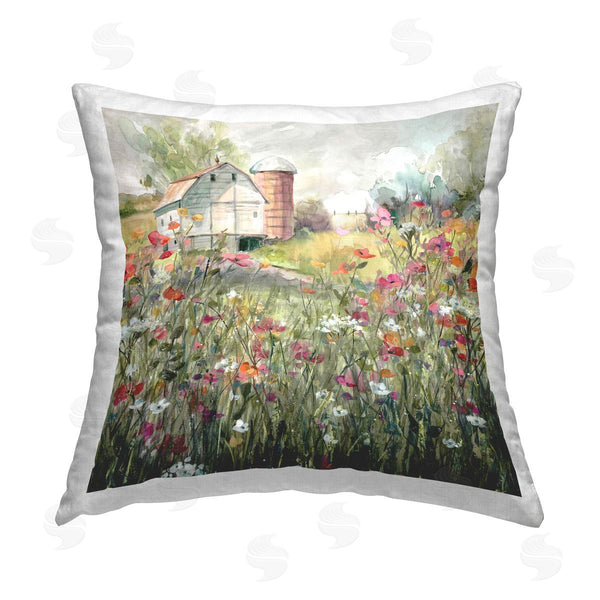 stupell industries Carol Robinson | Scenic Farm in Bloom Printed Throw Pillow