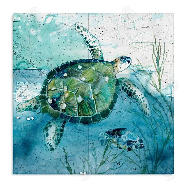 stupell industries Carol Robinson | Sea Tortoise and Fish over Blue Nautical Ocean Map Wall Art