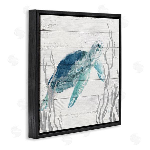 Stupell Industries Carol Robinson | Sea Turtle Ocean Botanicals Rustic Plank Pattern Wall Art
