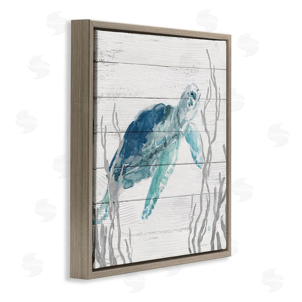 Stupell Industries Carol Robinson | Sea Turtle Ocean Botanicals Rustic Plank Pattern Wall Art