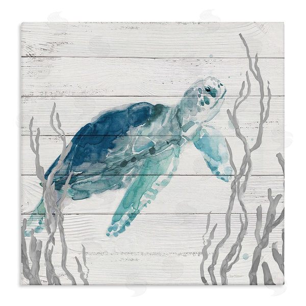 stupell industries Carol Robinson | Sea Turtle Ocean Botanicals Rustic Plank Pattern Wall Art