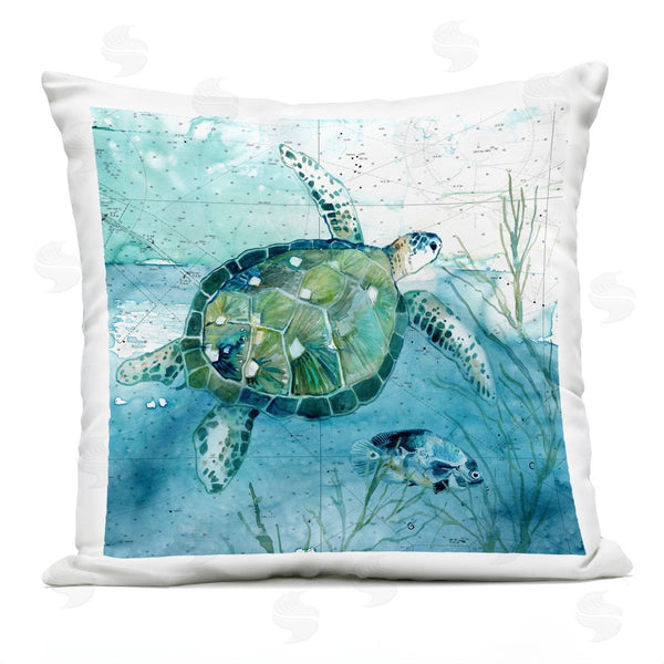 Stupell Industries Carol Robinson | Sea Turtle Over Map Printed Throw Pillow