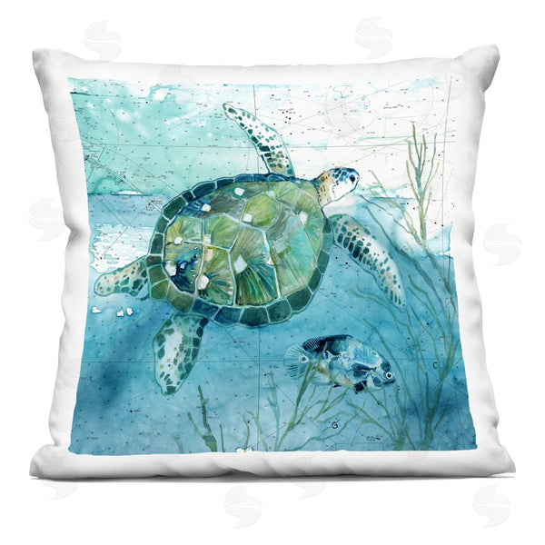 stupell industries Carol Robinson | Sea Turtle over Map Printed Throw Pillow