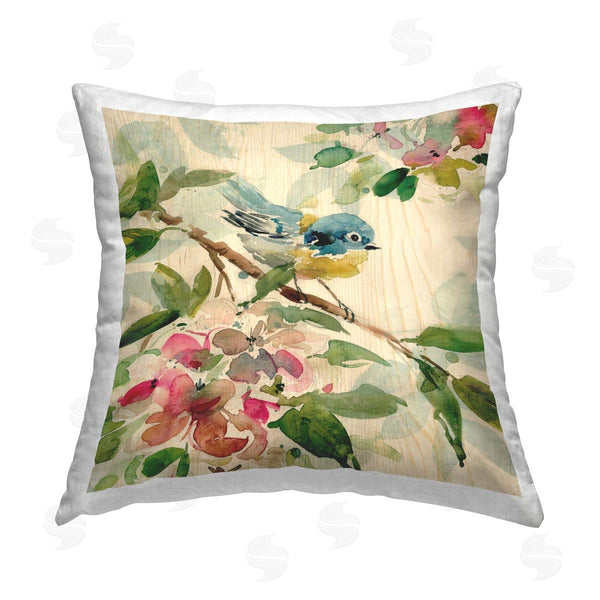 stupell industries Carol Robinson | Spring Bird on Stem Printed Throw Pillow