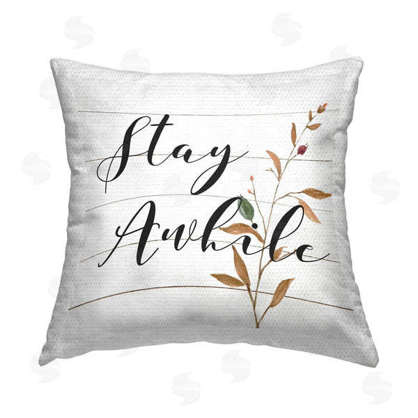 Stupell Industries Carol Robinson | Stay Awhile Cottage Phrase Printed Throw Pillow